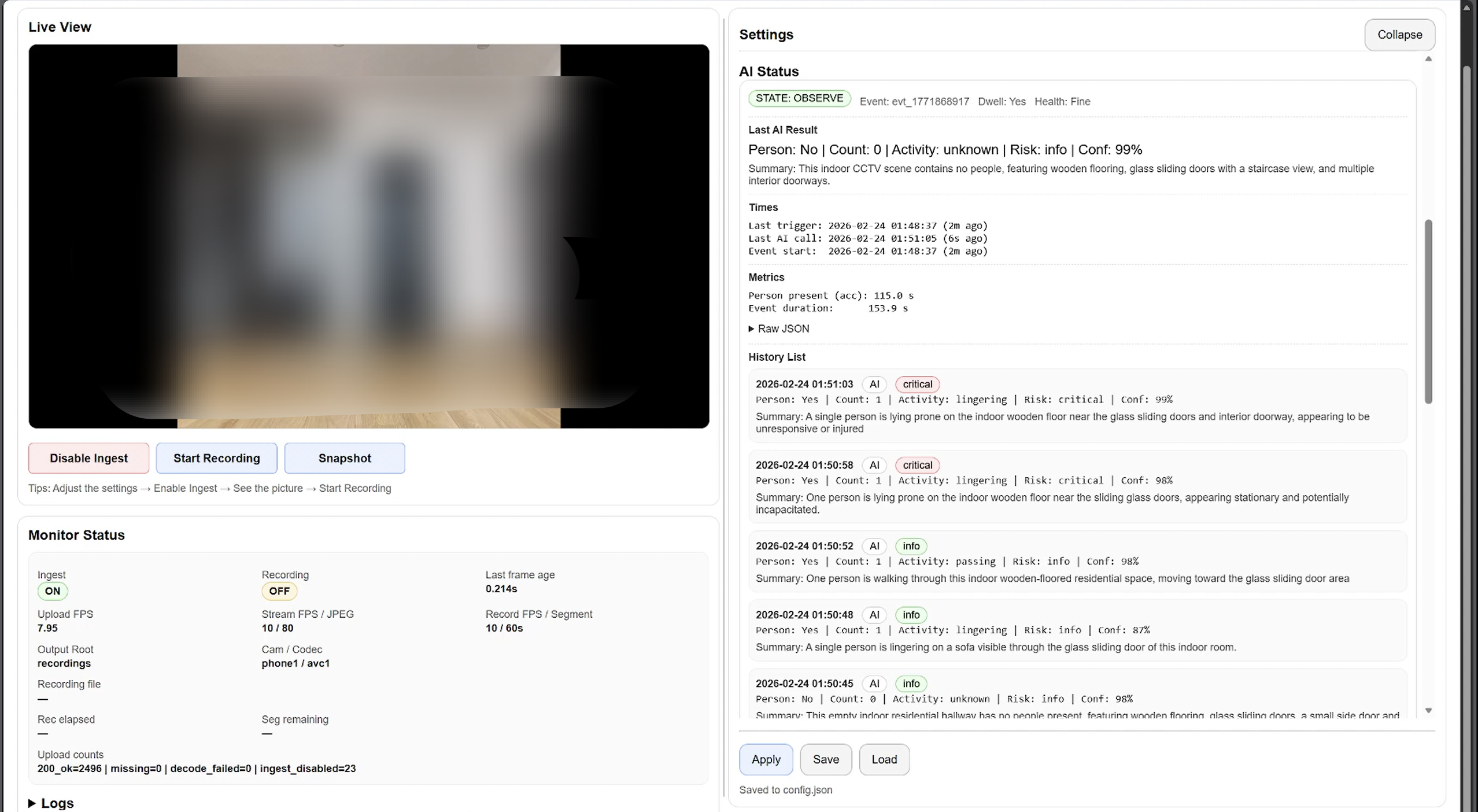 Sentinel system running demo