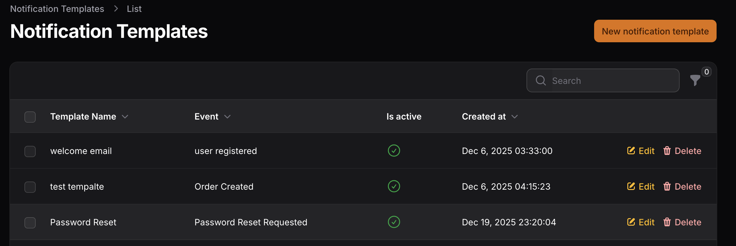 Notification Events