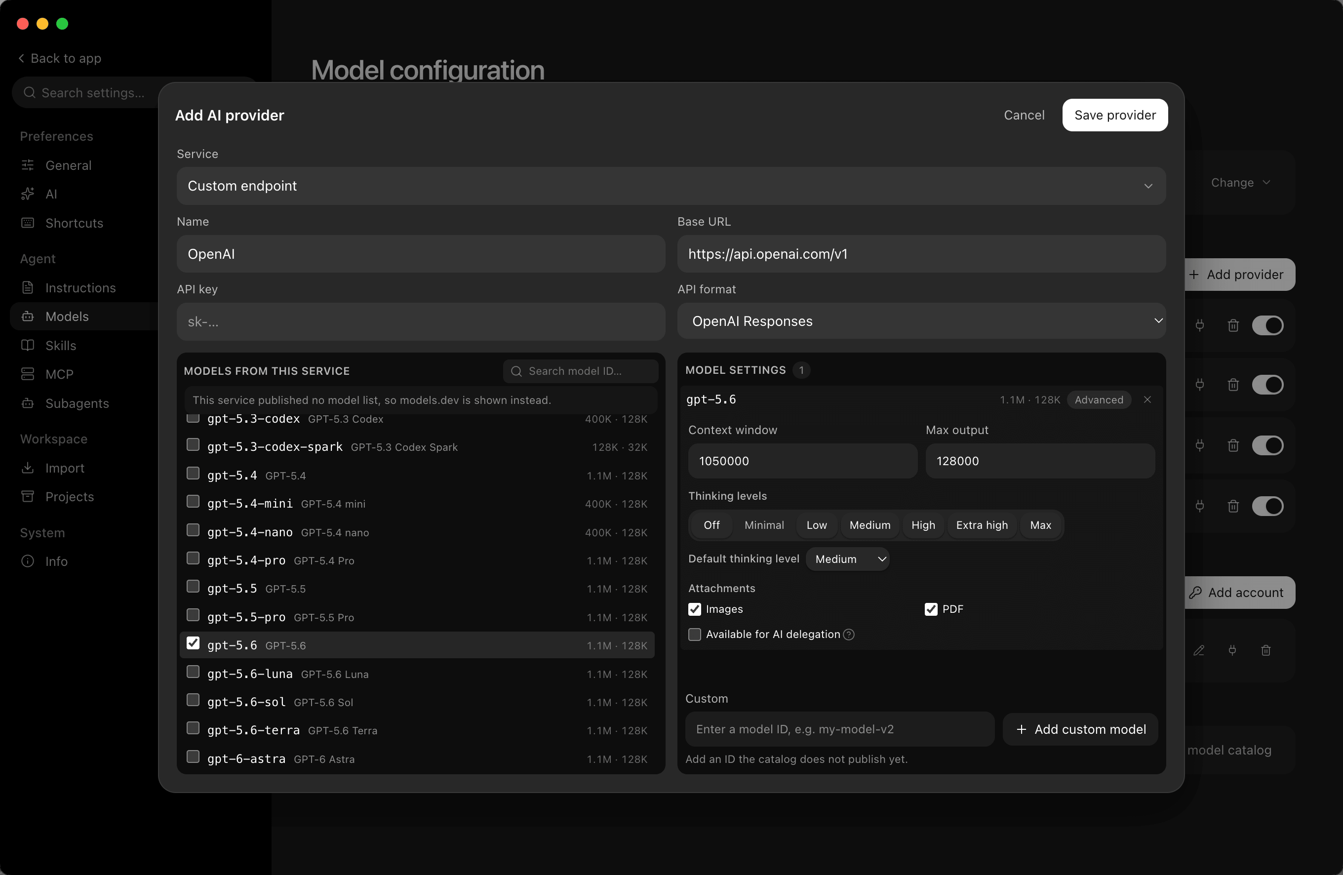 PI-Desktop model configuration
