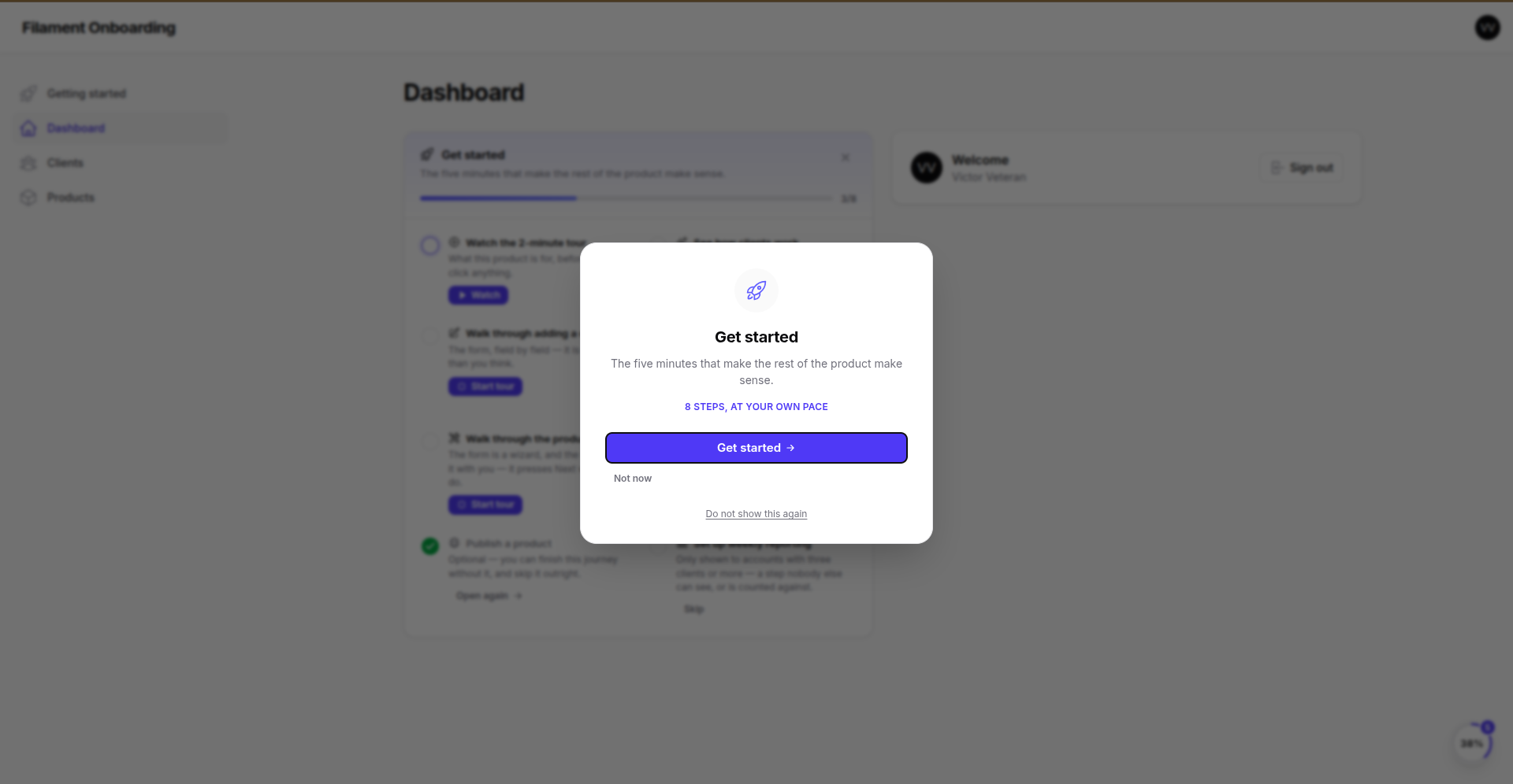 The welcome screen