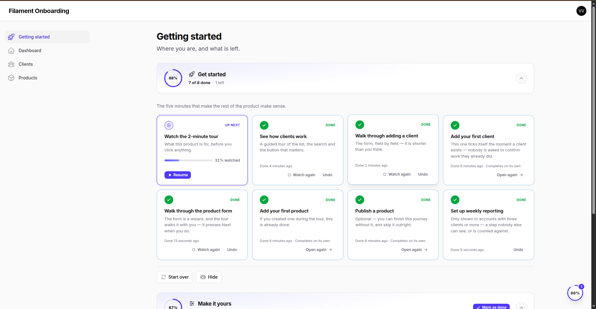 The progress page
