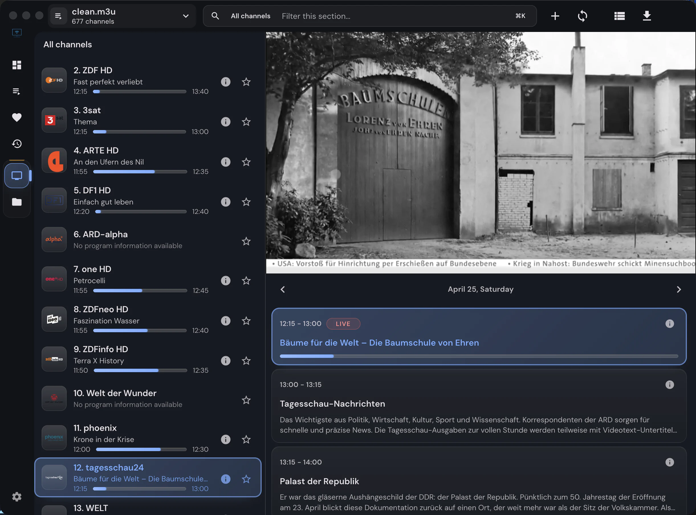 IPTVnator: Channels list, player and epg list